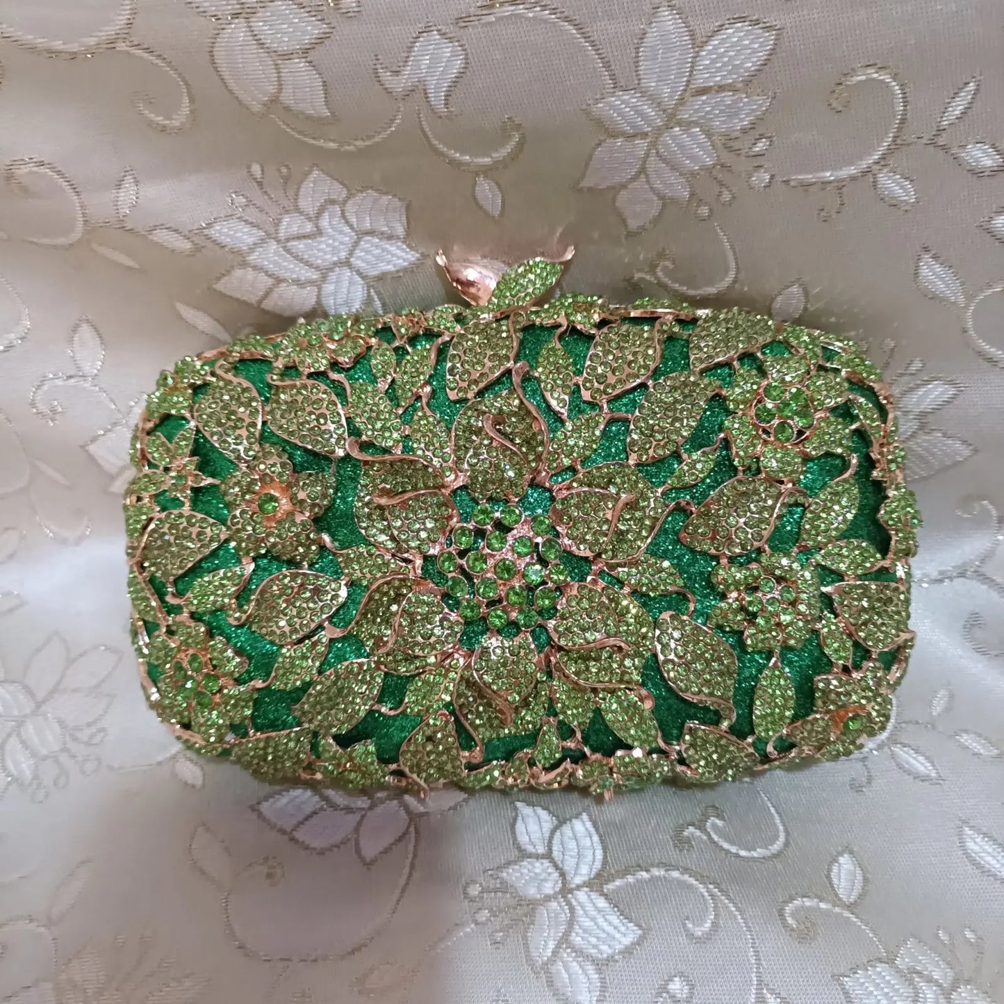 Elegant Jade Green Women Big Stones Evening Bags Crystal Metal Clutches Bags Green Wedding Party Minaudiere Purses and Handbags