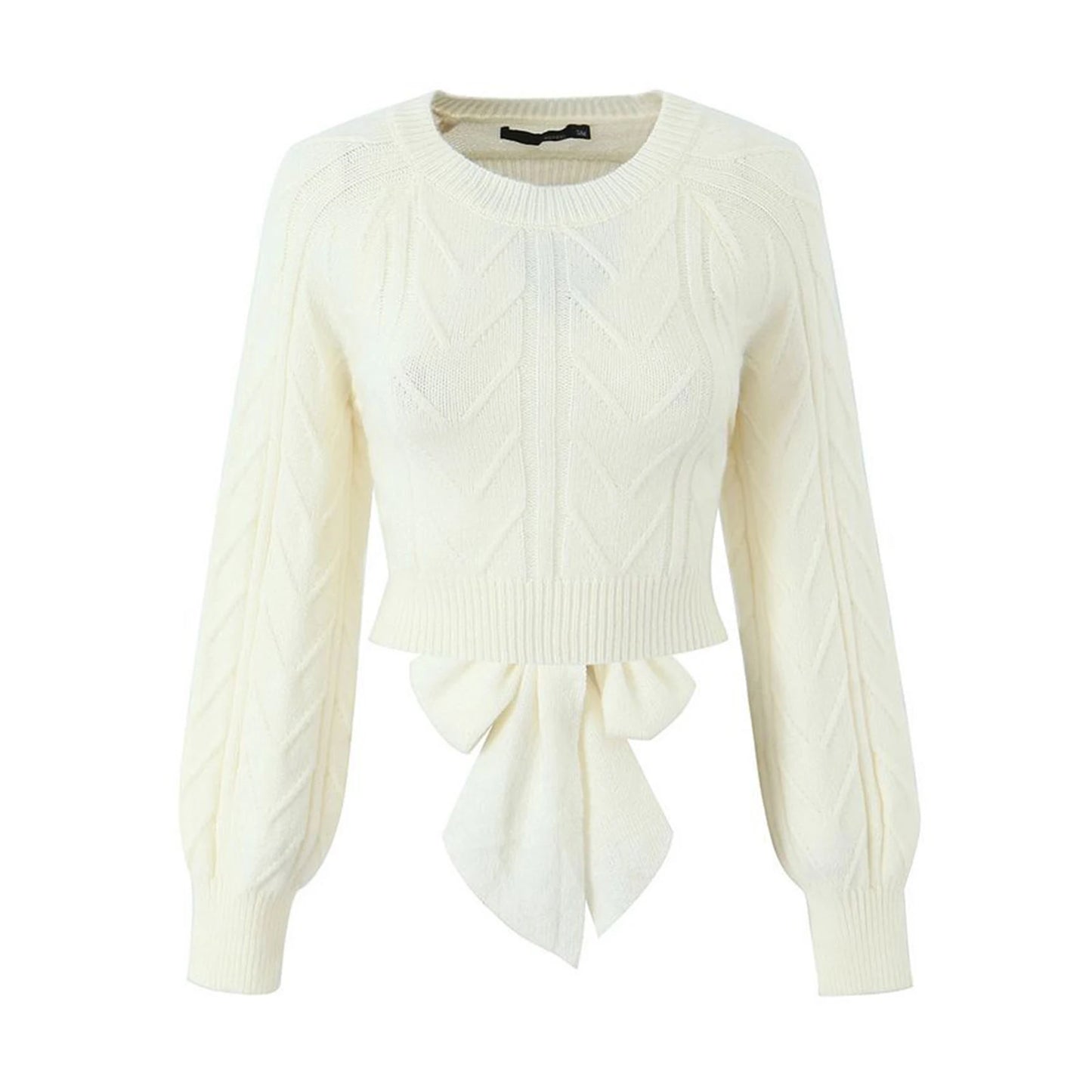 Women'S Knitted Sweater With Backless Lace Up Round Neck Long Sleeved Crop Top Casual Streetwear Bow Knit Sweater