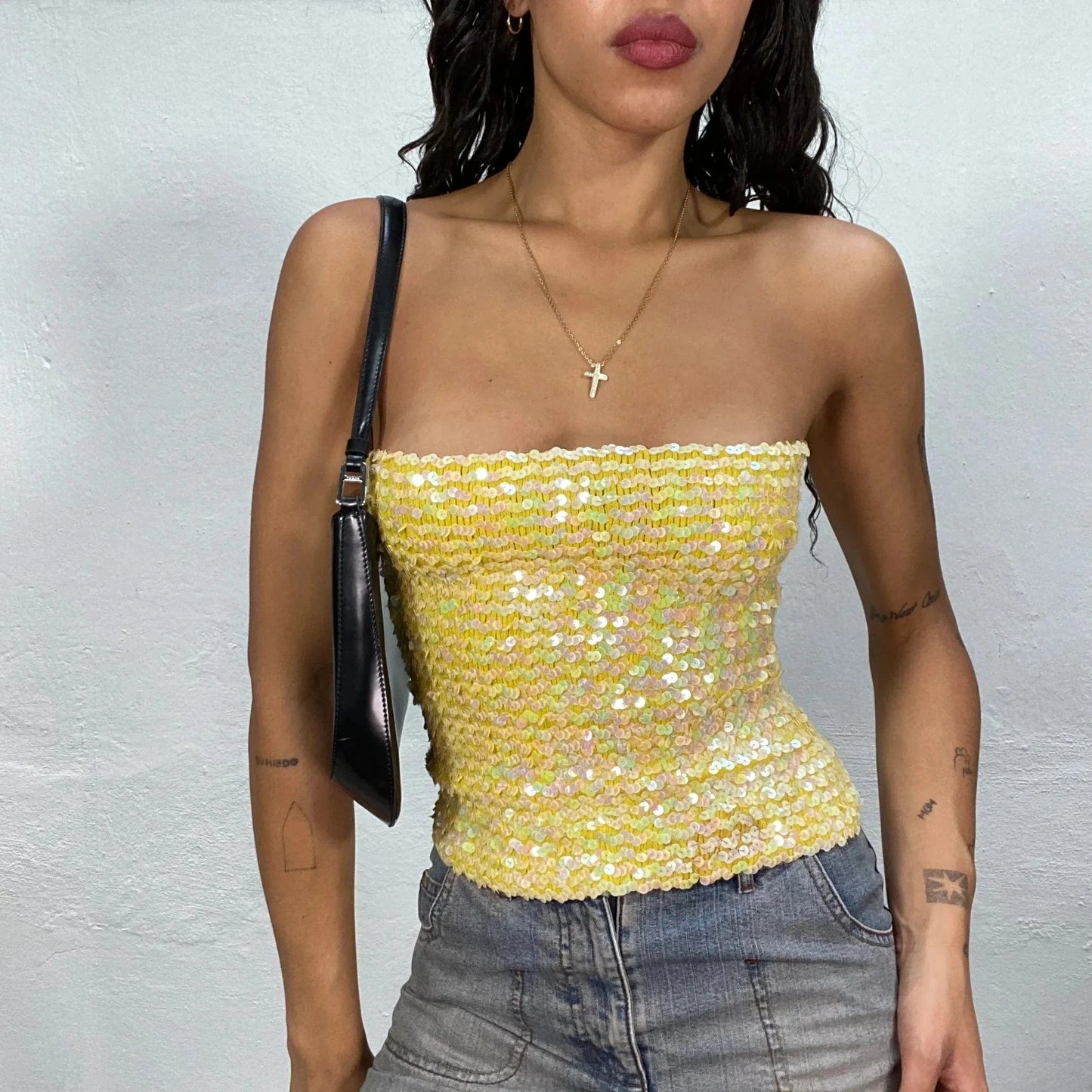 hirigin Sequin Crochet Crop Tops Women Summer Beach Knitted Smocked Camis Sparkly Glitter Backless Cover-up Crop Tops Vest