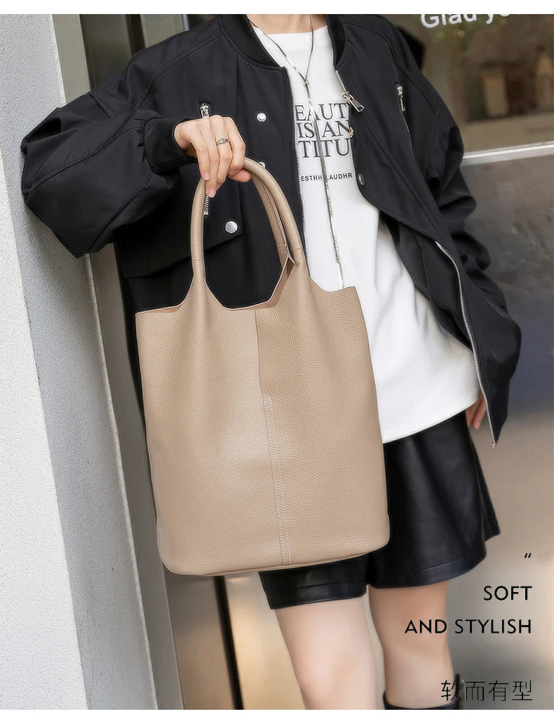 Bucket Bag Ladies Luxury Women Tote Bag Casual Genuine Cow Leather Shoulder Bags ladies Tote Handbags Big Shopper Bag for Female