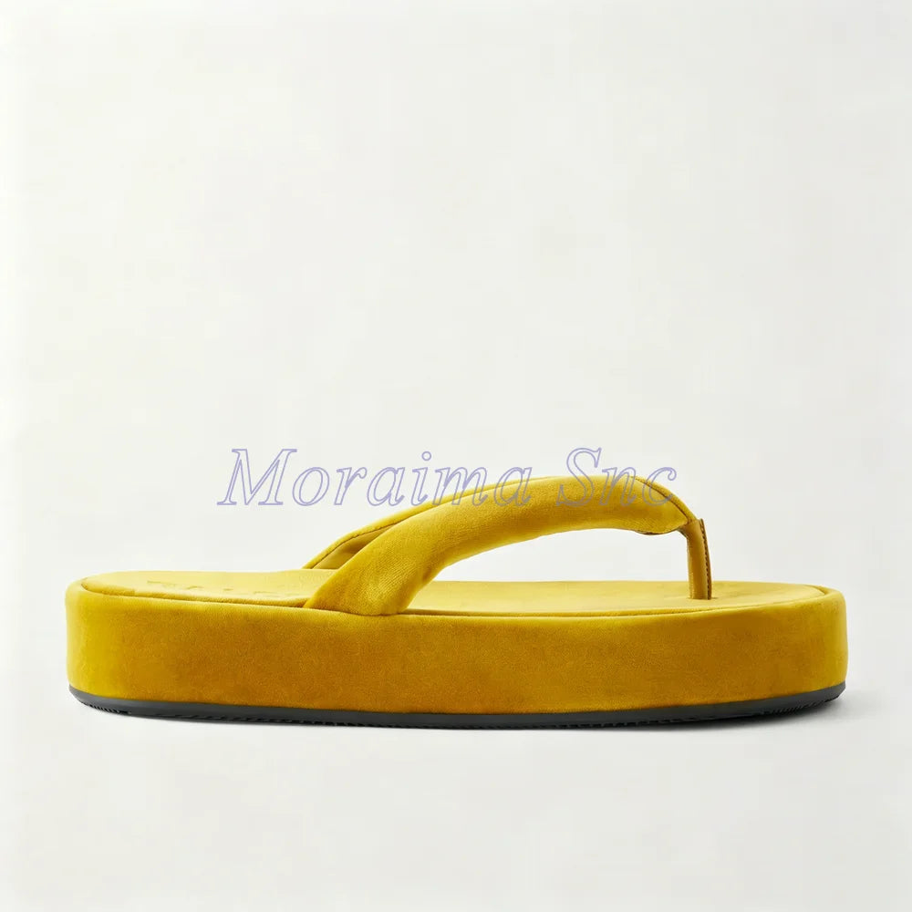 Soft Thick Plush Velvet Platform Flip Flops for Women