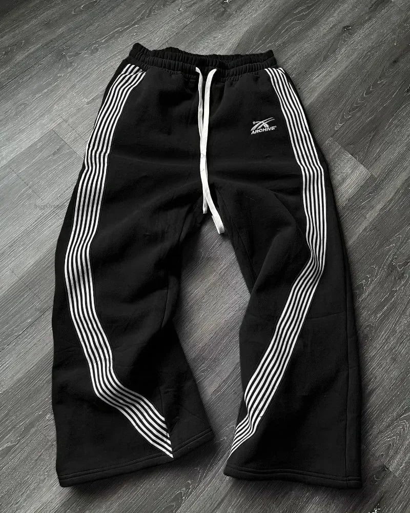 American Womens Mens Sports Pants Y2K Clothing Hip Hop Patch Letter Patch Baggy Pants Punk Rock Drawstring Jogging Pants