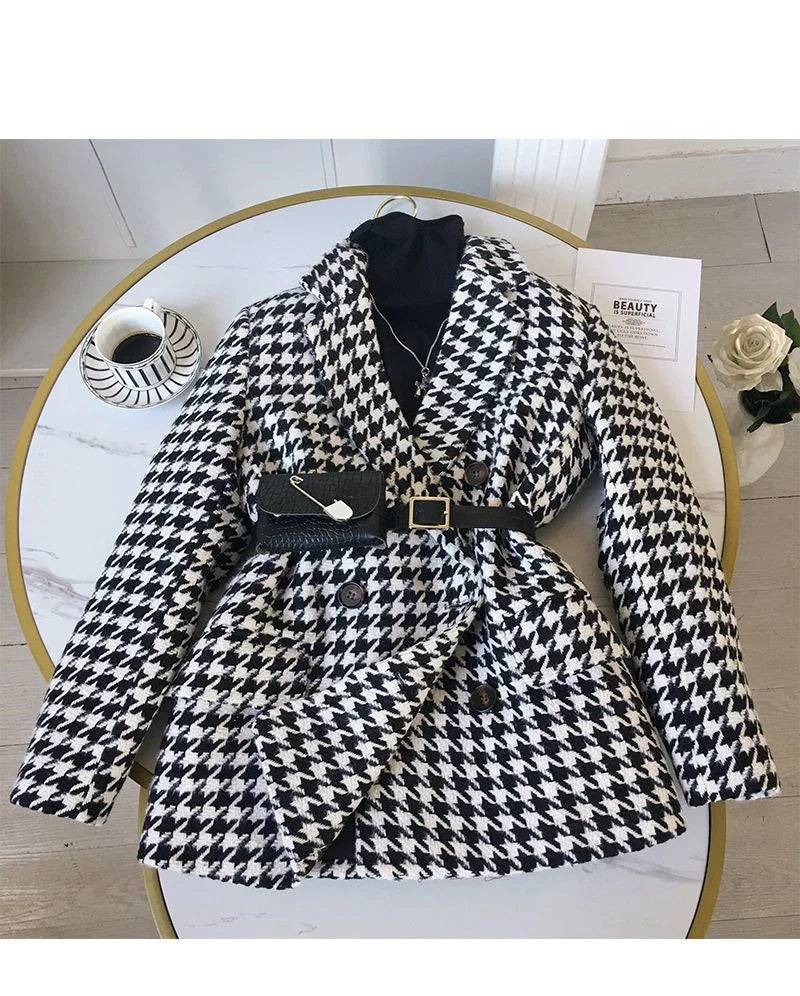 Thick Plaid Blazer Women Wool Coat 2025 New Spring And Autumn Suit Jacket Female Tide Ins Woolen Coat Blazer Femme Tops Outerwe