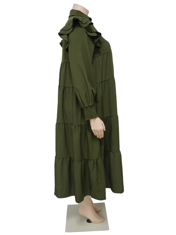 Wmstar Plus Size Women Clothing Dresses Women Petals Long Sleeve Loose Solid Elegant Maxi Shirts Dress Wholesale Dropshipping