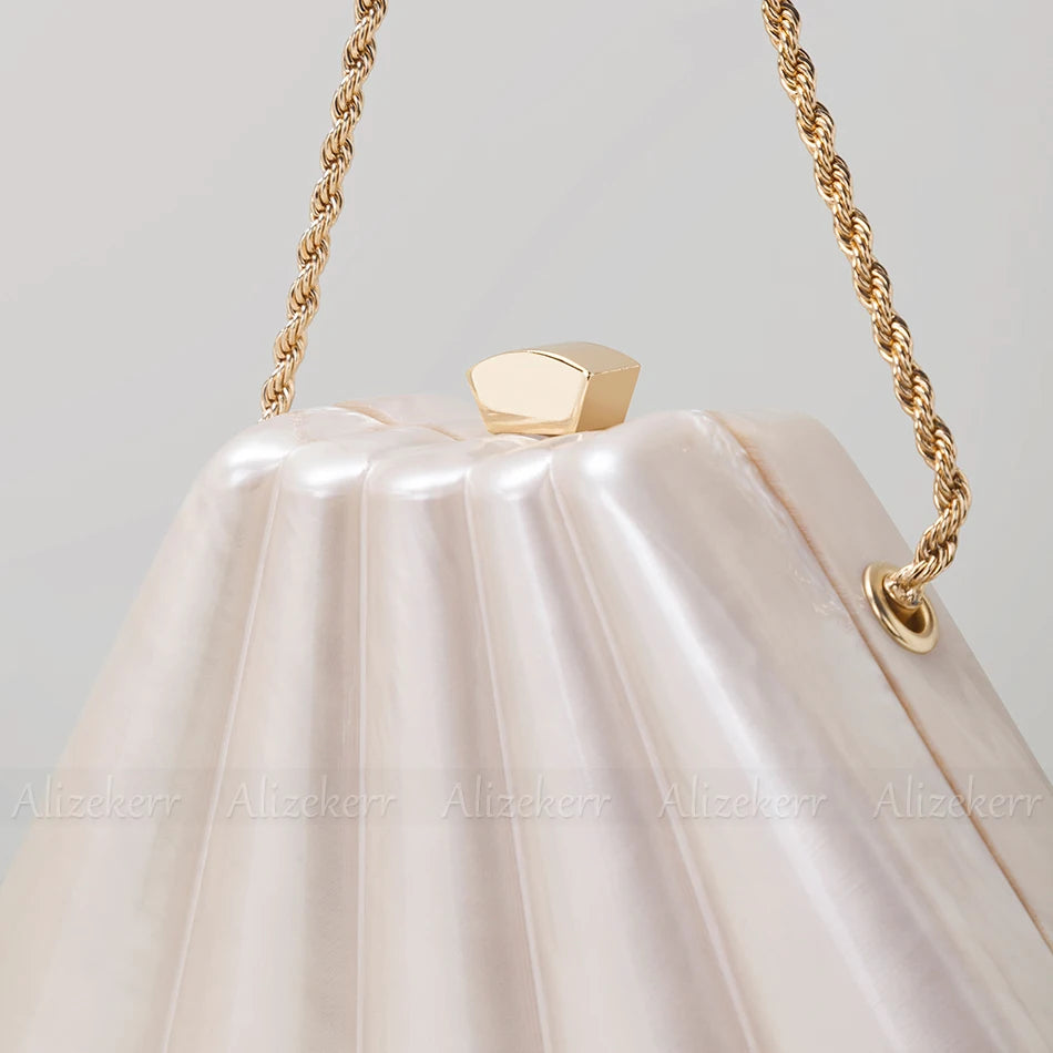Alizekerr Fan-shaped Acrylic Box Evening Bags Women Luxury Designer Elegant Metal Chain Clutch Purses And Handbags Wedding Party