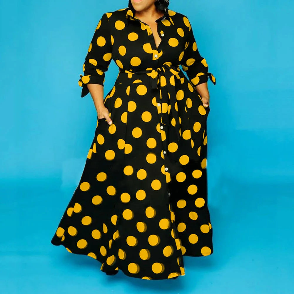 Wmstar Plus Size Dresses for Women Dot Printed with Pockets Slashes Fashion Party Maxi Dress Hot Sale Wholesale Dropshipping