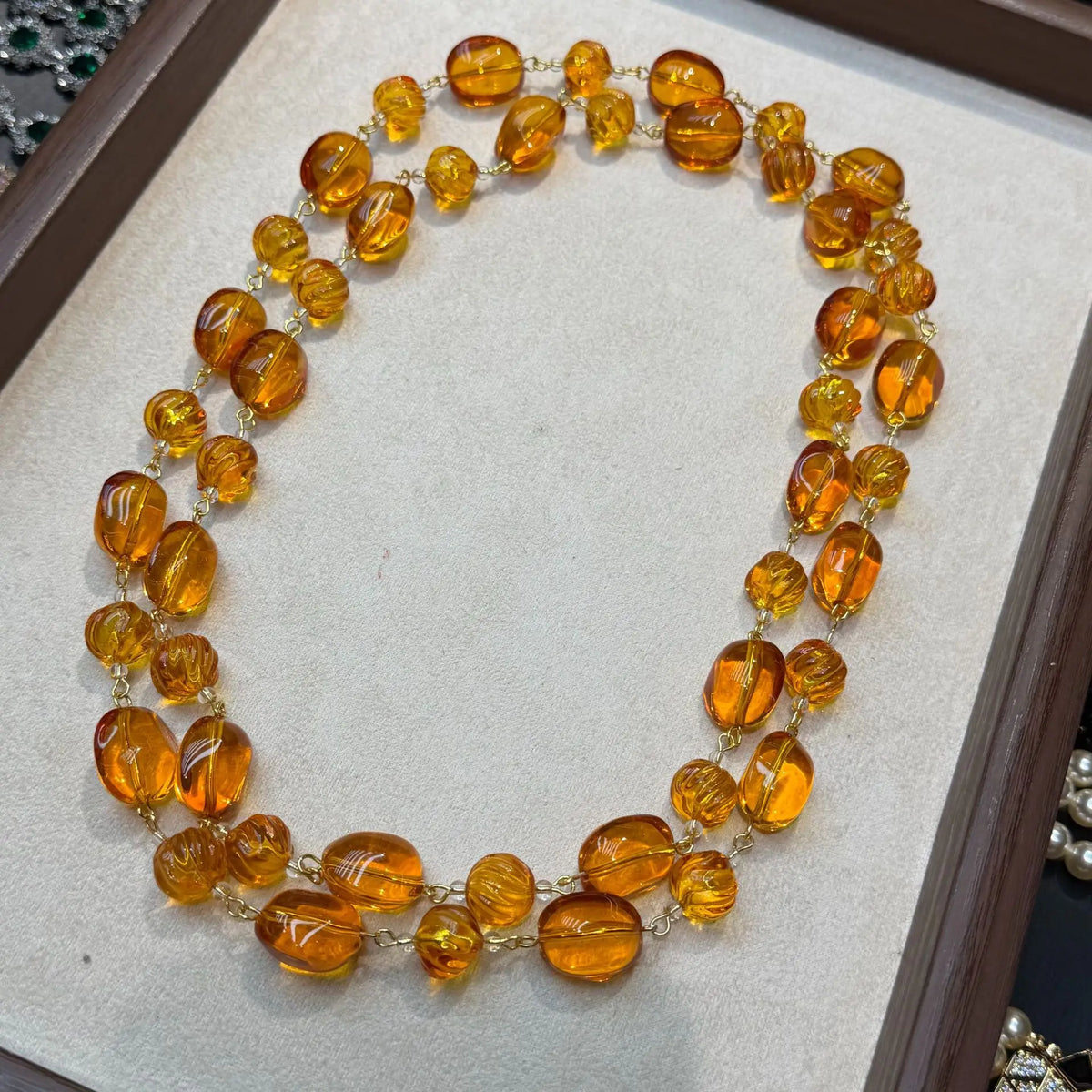 Vintage Amber Beaded Necklace and Earring Set for Women
