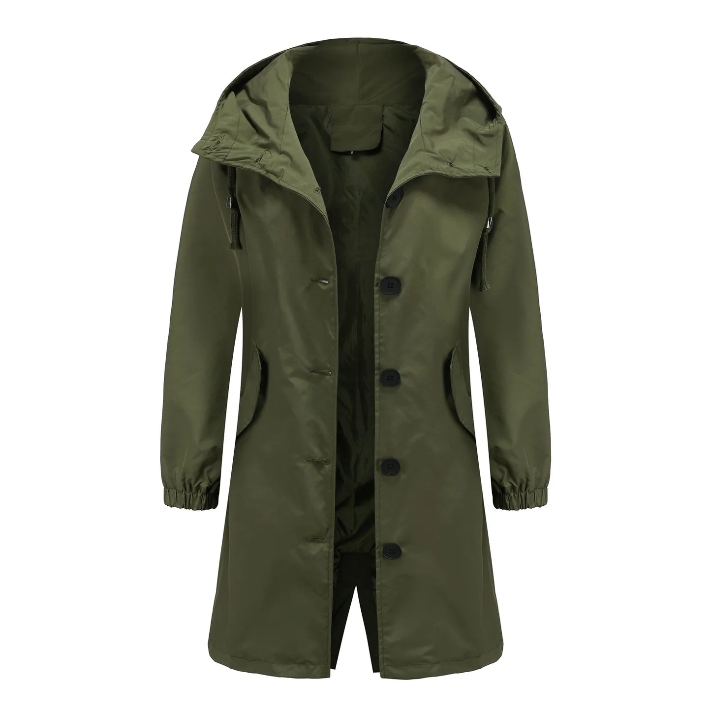 Spring Autumn Women's Trench Coat Water-Repellent Hooded Windbreaker Outdoor Loose Casual Zipper Long Jacket