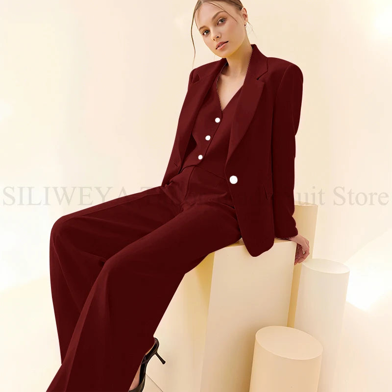 Classy New in Yellow Suits for Women 3 Pieces Jacket Vest Pants Female Clothing Slim Fit Office Banquet Lady's Blazers Sets