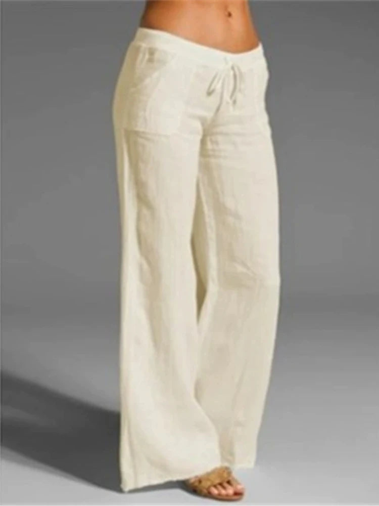 Summer Women's Cotton Pants Gray High Waisted Harem Loose Soft Elastic Waist White Pants Blue Casual Trousers for Female clothin