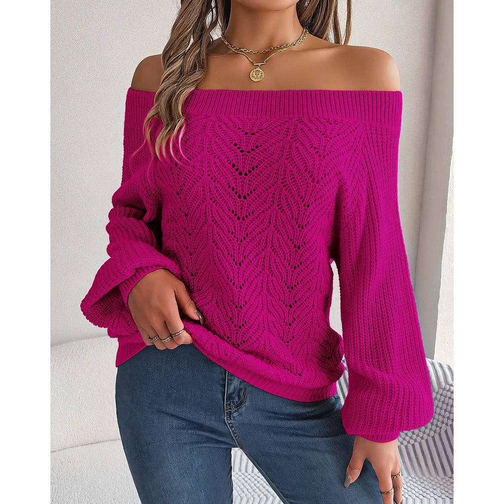 Women Off Shoulder Long Sleeve Knit Sweater Female Spring Casual Top y2k Clothes Streetwear