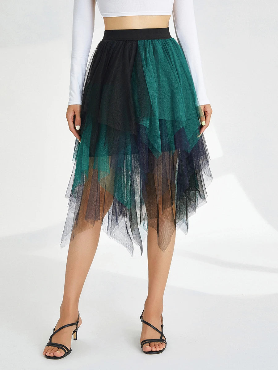 Women Tutu Tulle Skirt Elegant High Waist Mesh Tiered Layered Half Skirt Female Prom Party Midi Skirt for Summer Fairycore Y2K
