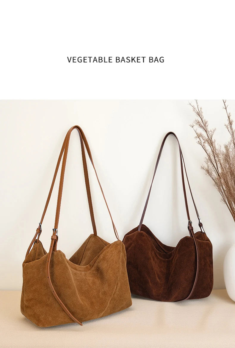 Women's Suede Genuine Leather Shoulder Bags Ladies Frosted Cowhide Crossbody Bag Female Design Luxury and Lazy Commuting Handbag