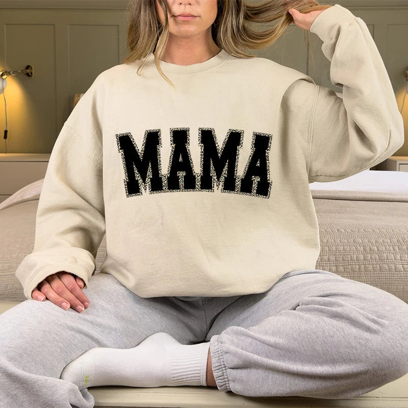 Mothers Day Gift for New Mom Autumn Sweatshirt Wildflowers Leopard Mama Retro Crewneck Sweater Cute Bow Mama Cartoon Sweatshirts