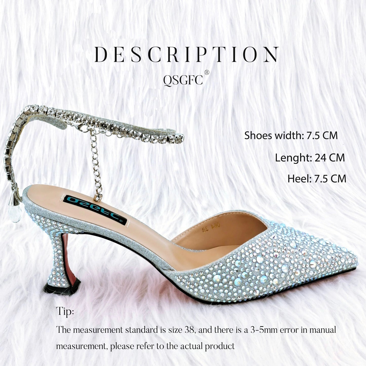QSGFC Nigerian Popular Pointed Shoes And Bag Handle Soft Small Bag Anklet Design Mid-Heel Women's Shoes