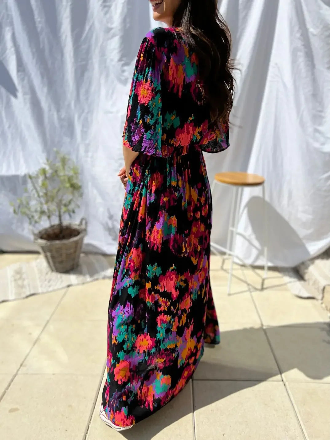 2023 Summer Elegant V-Neck Belt-Printed Long Dress From Amazon's Independent Store Wish Asia Exquisite Craftsmanship Slim Fit