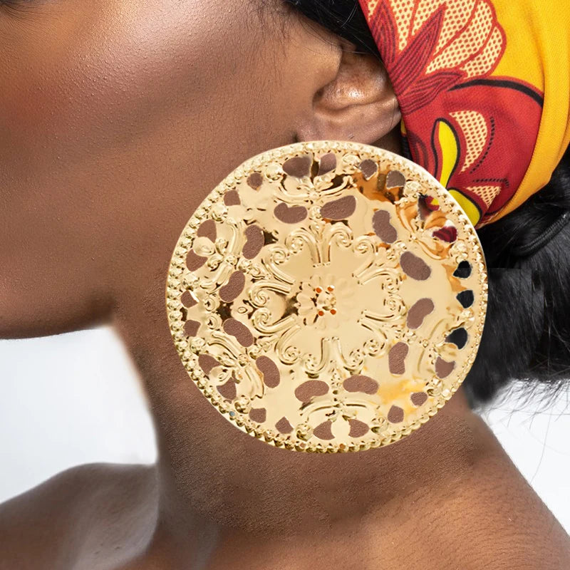 Fashion Jewelry Big Gold Color Round Geometric Earrings Dangle Drop Earrings For Women African Wedding Party Gifts
