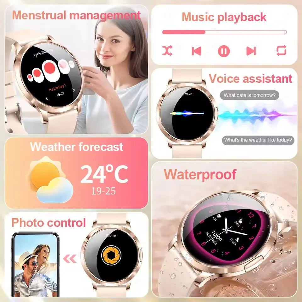 2025 New Smart Watch For Women 1.32"HD AMOLED Screen IP68 Waterproof Heart Rate Women Health Ladies Smartwatches For Android ios