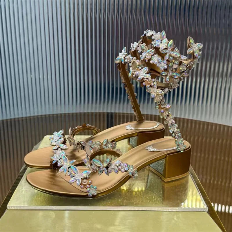Crystal Strappy Wrap Ankle Stiletto Sandals for Women