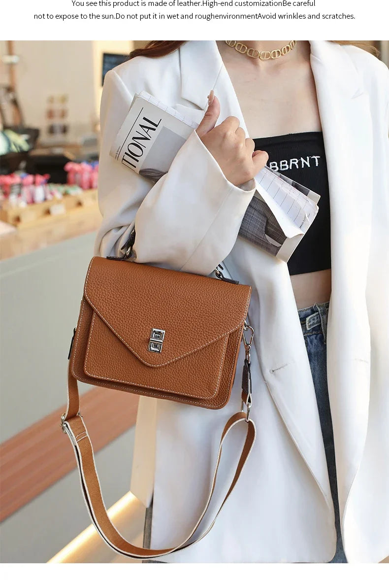 Women Natural Cow Genuine Leather Shoulder Bag Female Large Capacity Casual Crossbody Bag Lady Cowhide Fashion Commuting Handbag