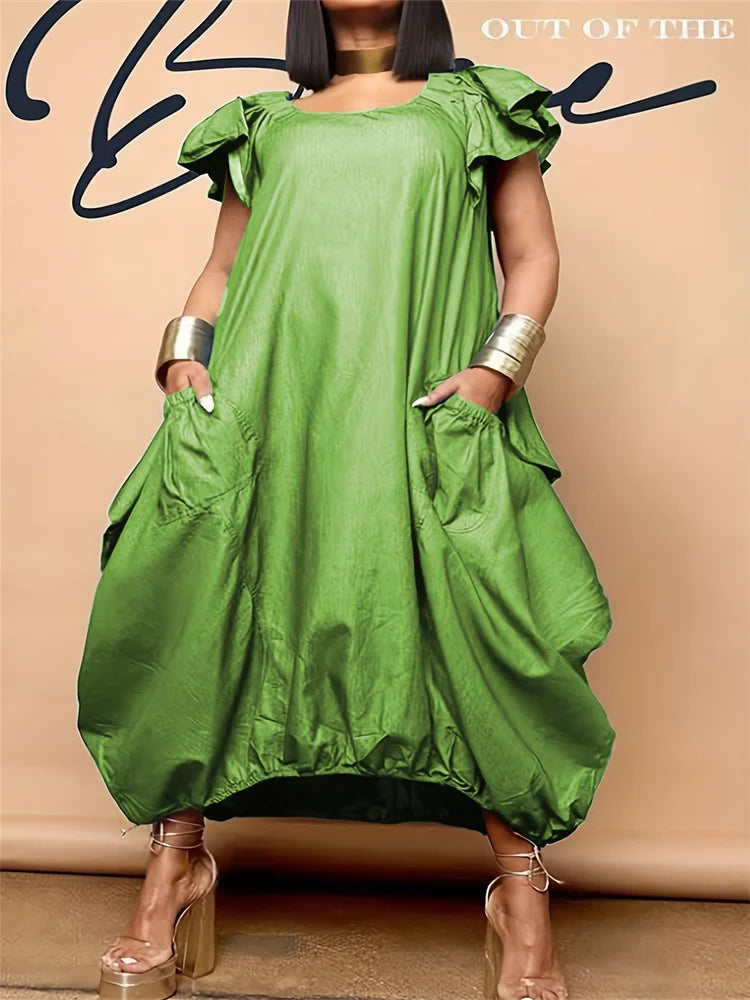 Wmstar Long Dresses for Women 2025 Casual Sweet Solid Color Pockets Loose Summer Clothes Maxi Dresses Wholesale Dropshipping