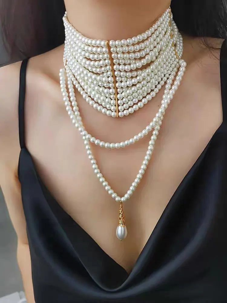 Elegant Handmade Multi Layer Pearl Water Drop Earrings for Women