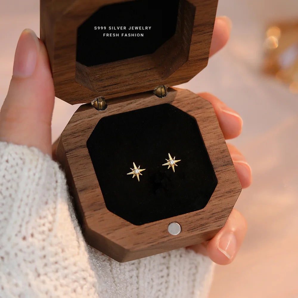 925 Sterling Silver Geometric Eight Star Stud Earrings for Women Funny Korean Zircon Small Earring Wedding Bride Luxury Jewelry