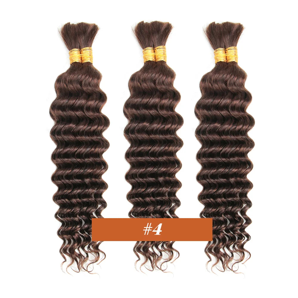 Human Braiding Hair Chocolate Brown 100g Deep Wave Bulk No Weft Human Hair Wigs Bundles for Curly Boho Braiding