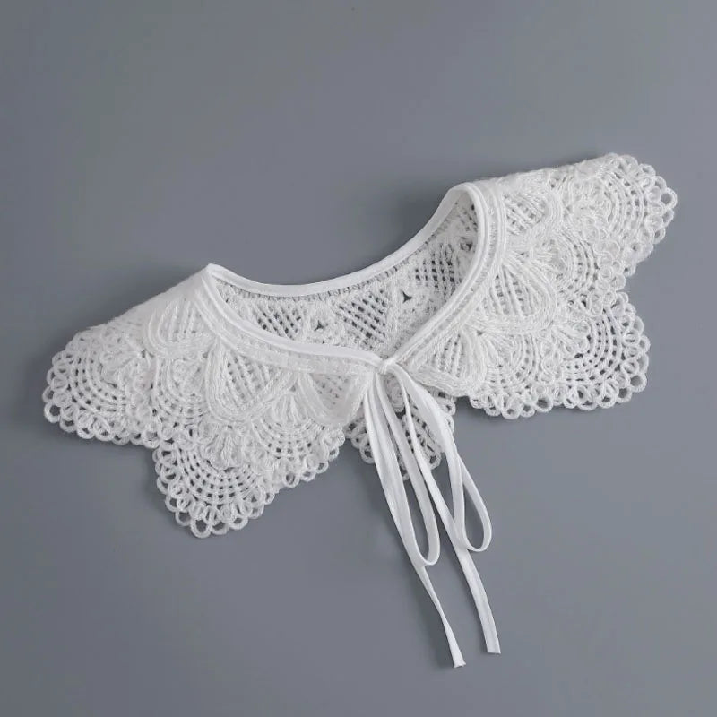 Removable Lace Doll Fake Collar Women Tie Ladies White Shawl Wrap Detachable Embroidered Lapel False Collar Clothes Accessory