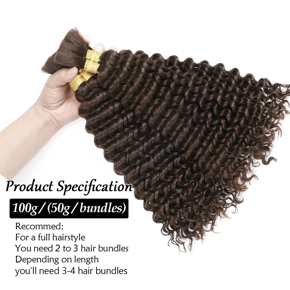 Human Braiding Hair Chocolate Brown 100g Deep Wave Bulk No Weft Human Hair Wigs Bundles for Curly Boho Braiding