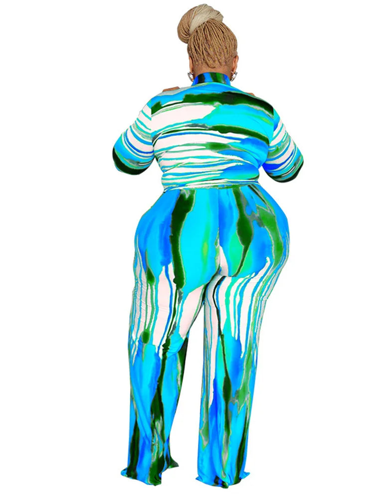 Wmstar Plus Size Two Piece Outfits Women Fall Clothing Tie Dye Top and Pants Leggings Matching Set Wholesale Dropshipping 2022