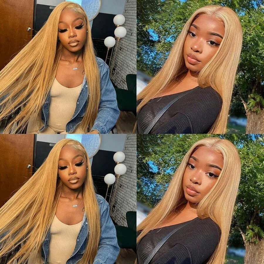 #27 Honey Blonde HD Lace Wig 13x6 Human Hair Bone Straight Lace Frontal Wig 13x4 Transparent Colored Lace Front Wigs For Women