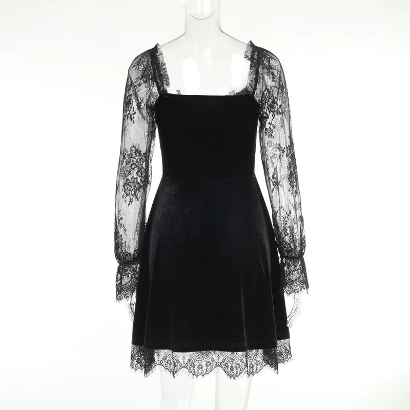 Y2K Hollow Cuffs Strapless Sexy Gothic Lace Dress Dark Style Pleated Knee-length Skirt Women‘s Slim Fit Fashion Women's Clothing