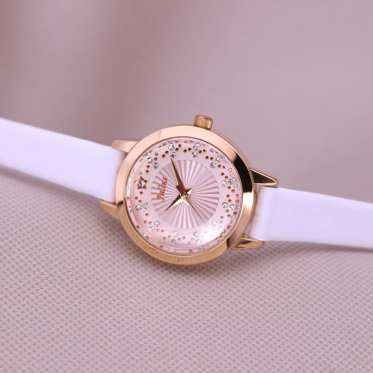Small Rhinestones Julius Lady Women's Watch Japan Quartz Elegant Fashion Hours Bracelet Leather Girl's Gift No Box