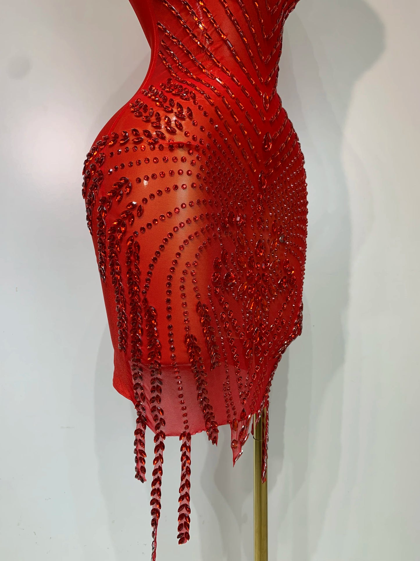 Sparkly Rhinestone Mesh See Through V Neck Dress Women Sexy Performance Stage Costume Evening Party Club Luxury Birthday Outfit