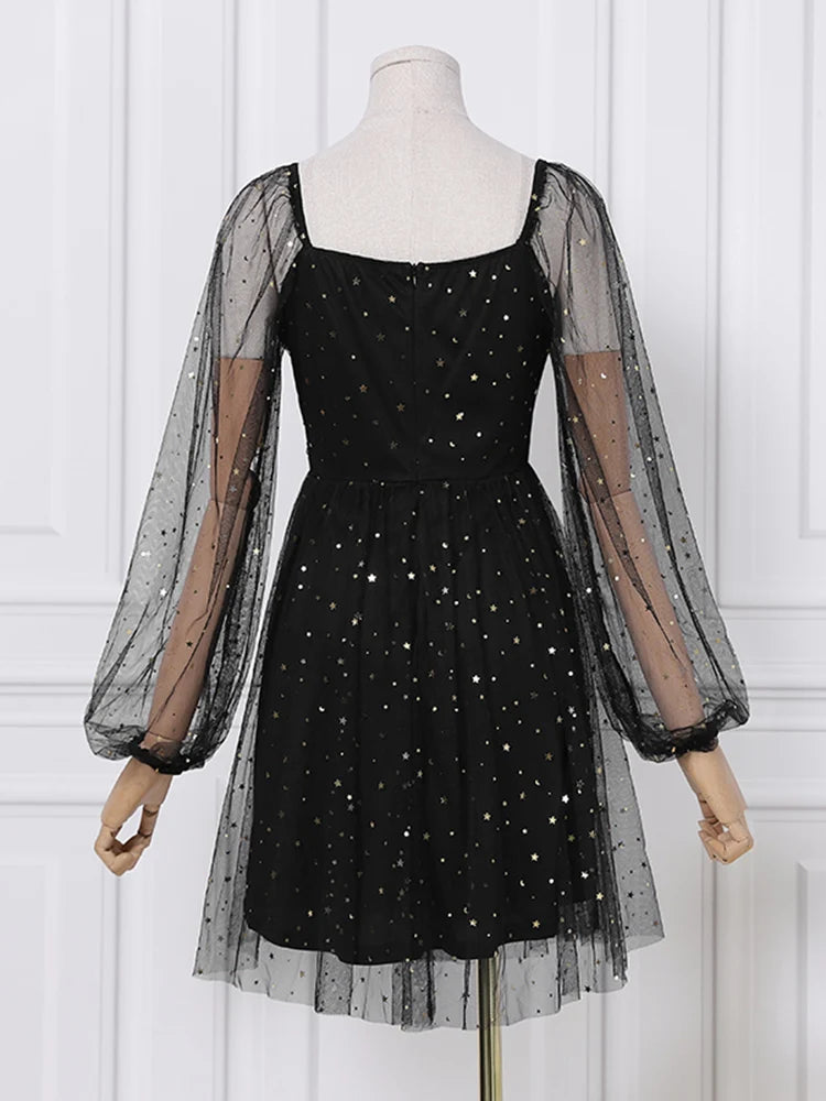 ZANZEA Elegant Women Dress 2024 Spring Summer Lace Patchwork Knee Length Dresses Casual Solid Long Sleeve A-line Oversized Robe