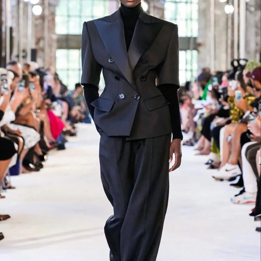 Tailored Double Breasted Notched Lapel Two Piece Suit for Women