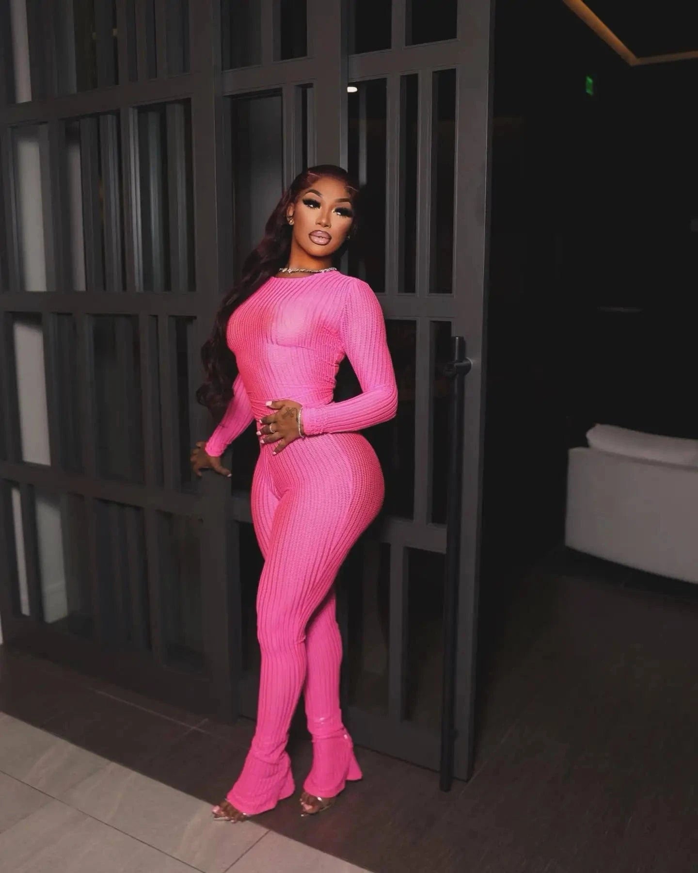 CM.YAYA Fashion See Though Women's Set Long Sleeve T-shirt and Flare Pants 2024 Active Street Two 2 Piece Sets Outfits Tracksuit