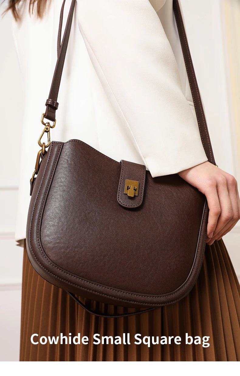 Women‘s Cowhide Genuine Leather Shoulder Bag Ladies Soft Natural Cow Leather Handbag Female Fashion Luxury Design Crossbody Bags