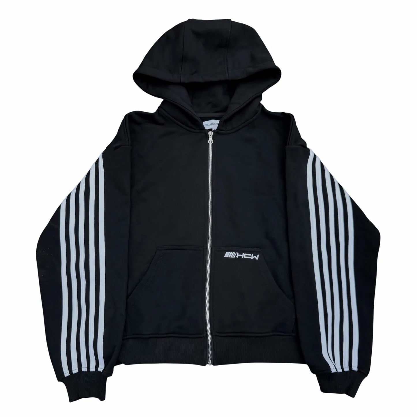 American HCW Retro Striped Zipper Hoodie Y2K Clothes Mens Womens Hip-hop Letter Embroidery Black Oversized Sweatshirt Jacket