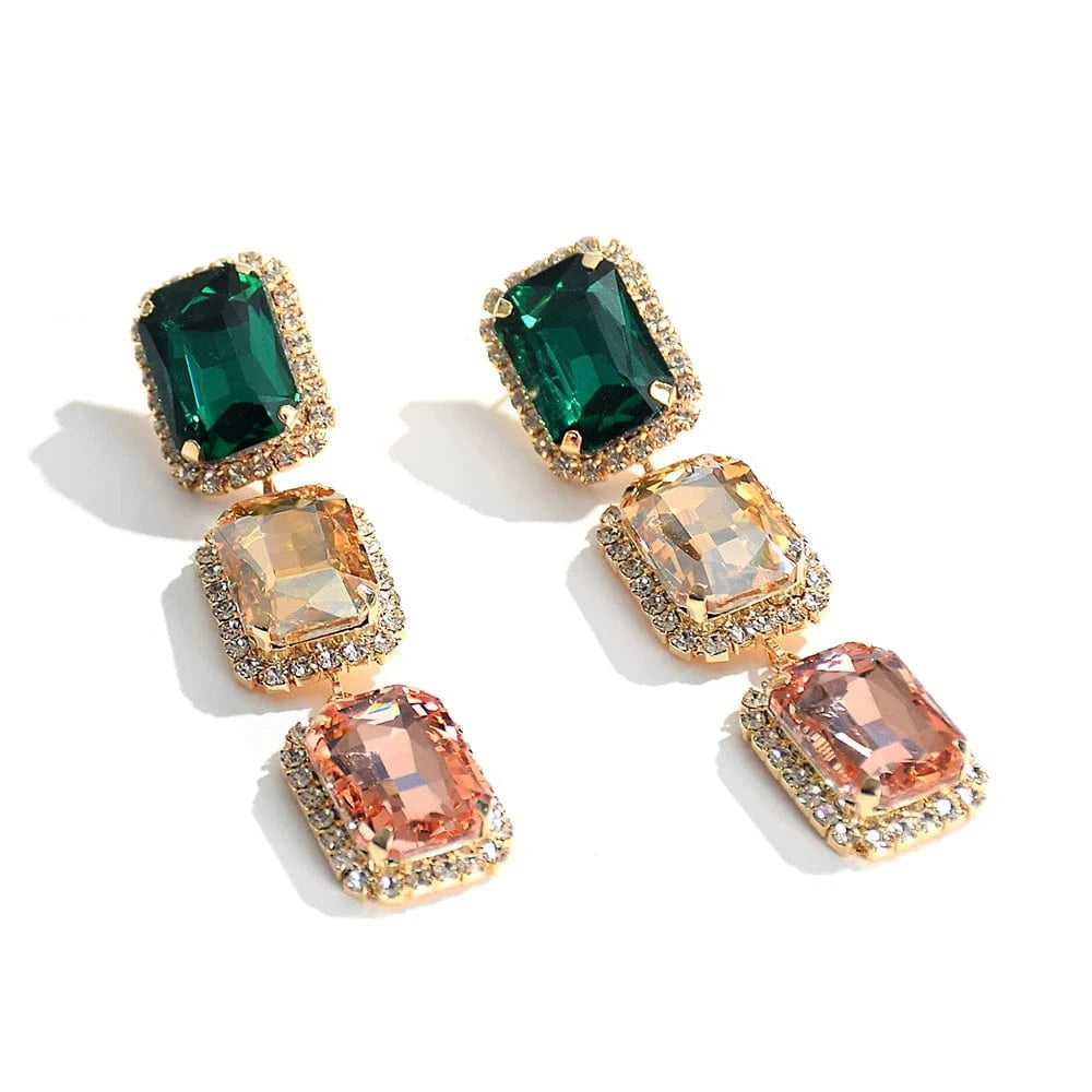 Hot-Sell Trendy Geometric Long Earrings High-Quality Luxury Crystal Jewelry Accessories For Women Girls Party Wedding
