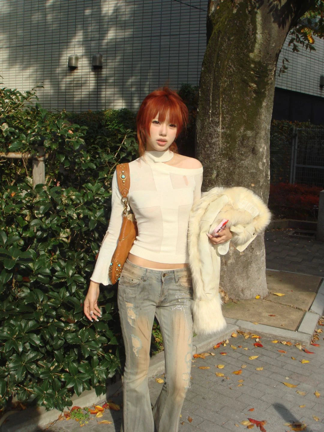 Karrram Japanese Y2k Knitted Tops 2000s Aesthetics Long Sleeve Knit T-shirt Vintage Harajuku Off Shoulder Knitwear Korean Style