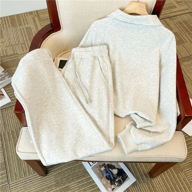 Large Collar Casual Sports Suit for Women, Autumn Loose and Stylish Fashion Hoodie Two-piece Set Juicy Couture Tracksuitpant Set