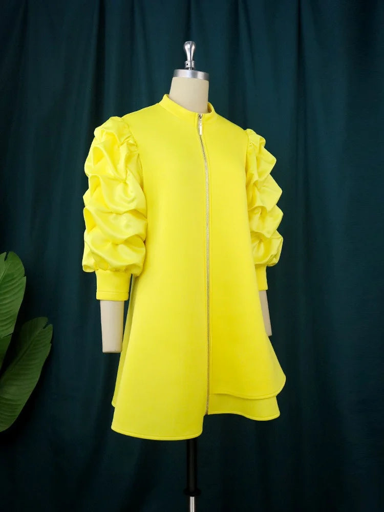 Wmstar Plus Size Dresses for Women Elegant Lady Loose Purff Zipper Up Long Sleeve Party Mini Dress Wholesale Dropshipping 2024