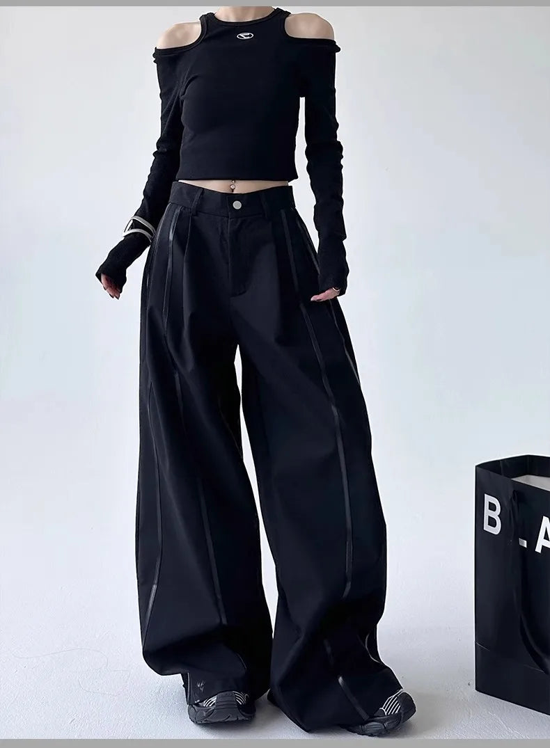 Women's Black Gothic Urban Pants Baggy Oversize Suits Long Pants Harajuku Japanese 2000s Style Y2k Emo Vintage Trousers Clothes