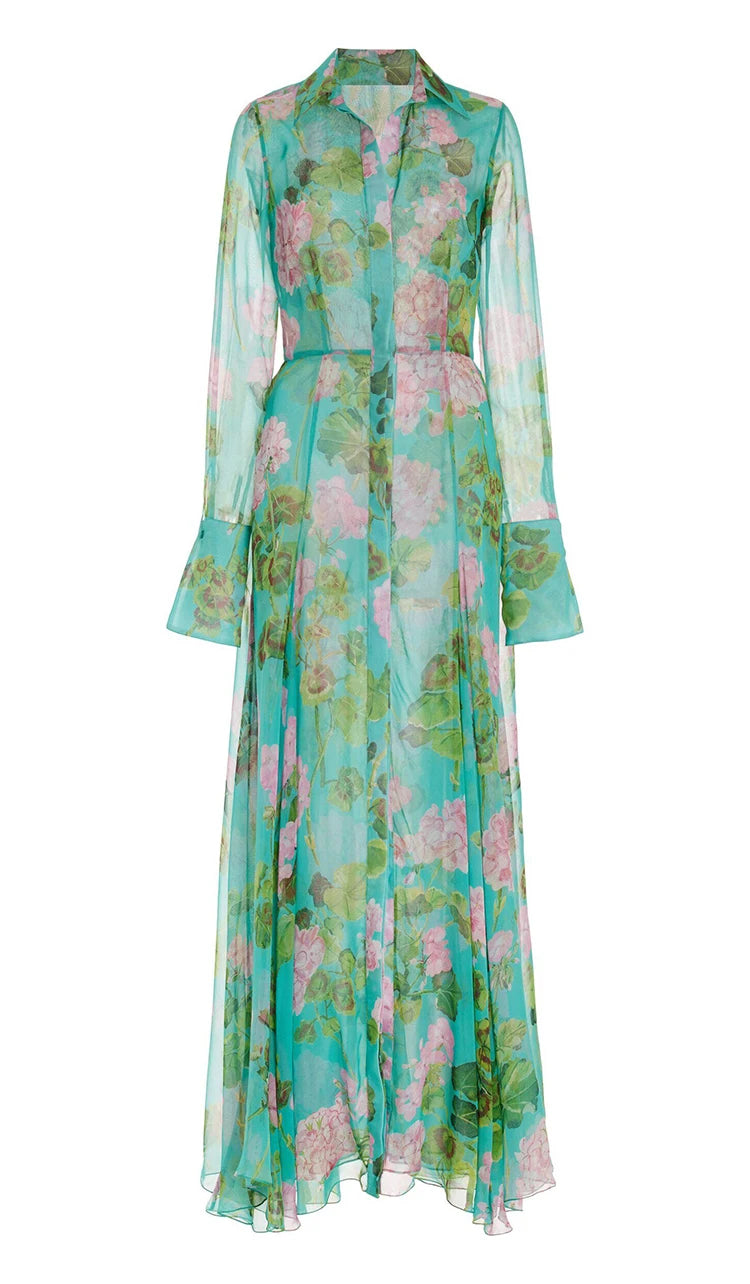French Romantic Dress 2023 Spring New High-End Temperament Printed Single-Breasted Dress Vacation Style Feminine Long Dress
