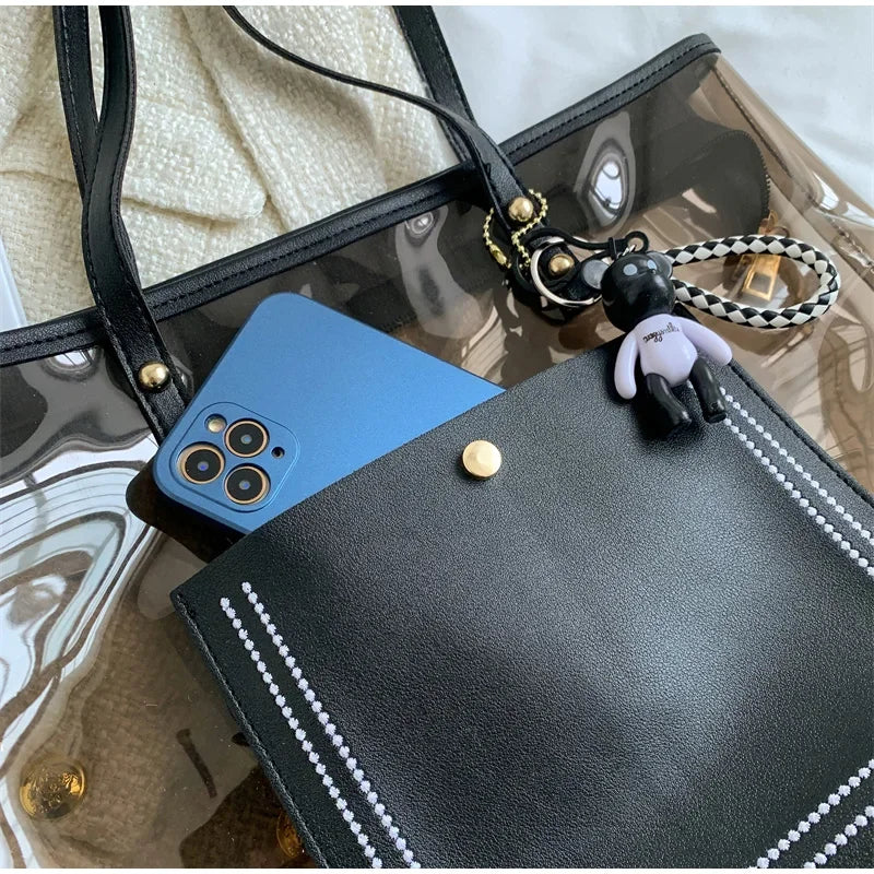 Transparent Jelly Zipper Tote Bag Large Capacity High-quality Texture Handbag Fashionable Luxury Ladies Commuter Shoulder Bag