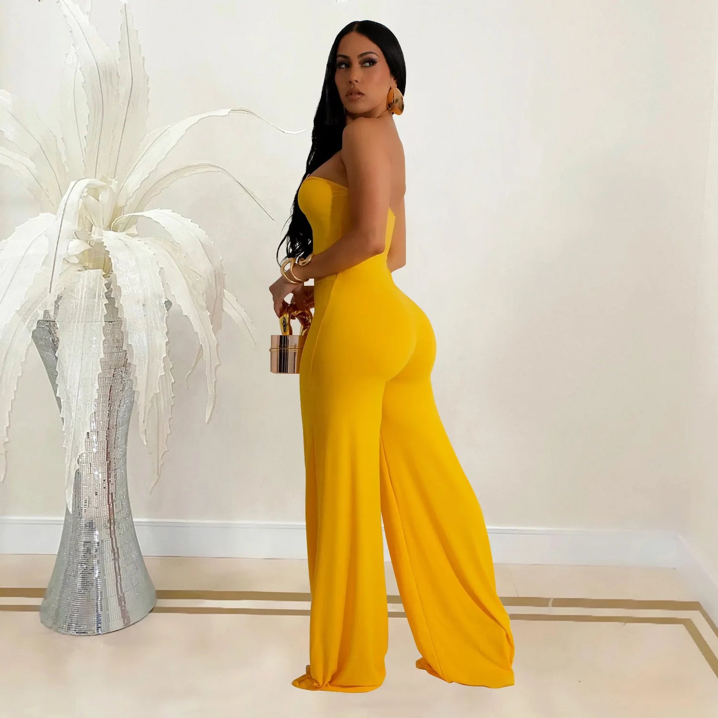 CM.YAYA Women Wide Leg Deep V-Neck Sleeveless Jumpsuits 2024 Summer Hollow Out Night Street Club Playsuit One Piece Suit Romper
