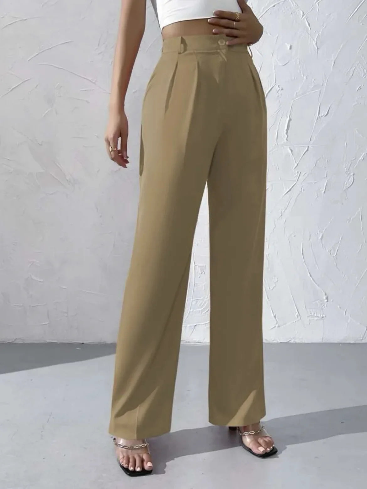 Elegant Pure Color Draped Wide Leg Suit Pants for Women High Waist Long Trousers Fashionable Business Casual Loose Fit