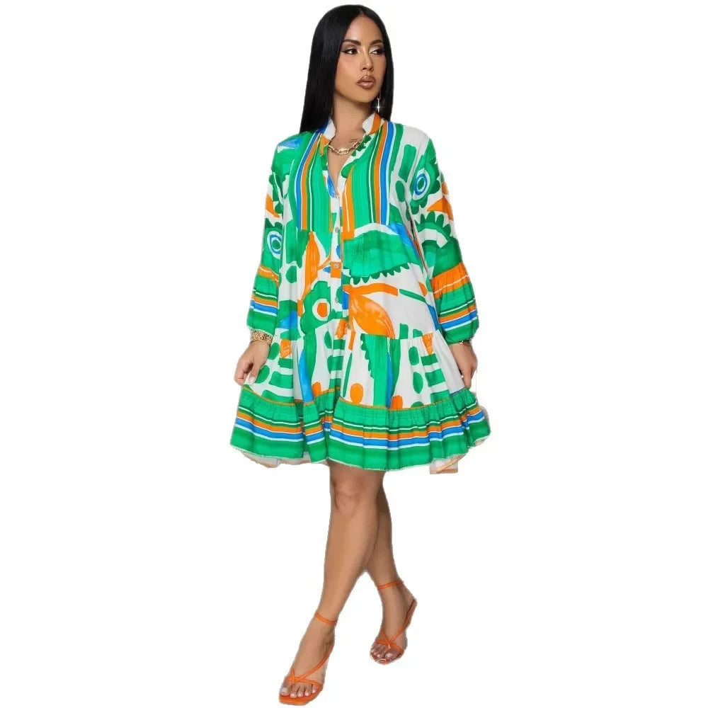 Dashiki African Dresses for Women Summer Elegant African Long Sleeve V-neck Printing Party Evening Dress Outfits Ankara Dresses